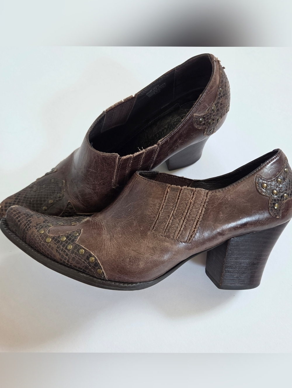 VTG Matisse Spur Brown Leather Western Shootie Ankle Boots Studded 7.5